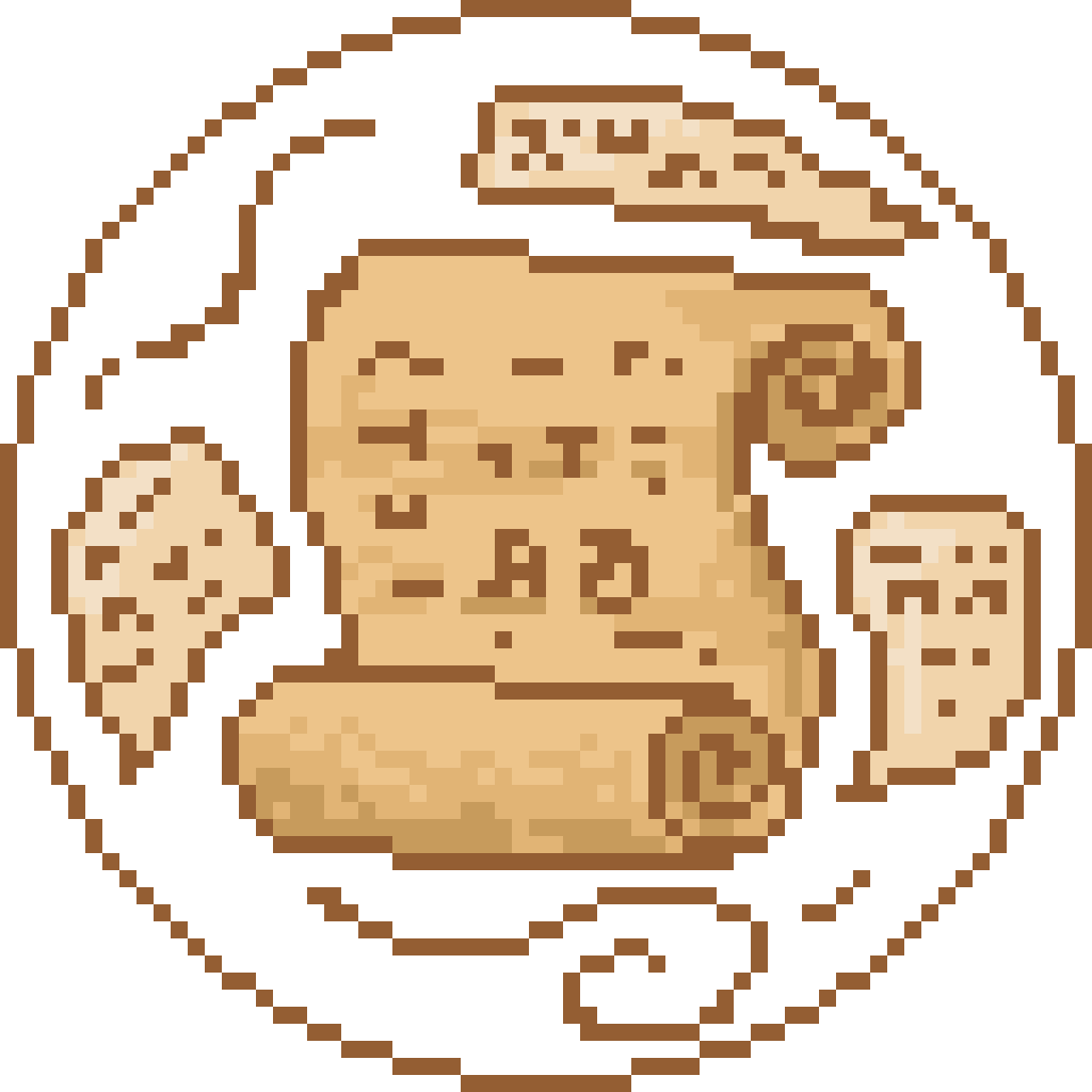 The logo for languagen't, pixel art of a scroll of paper unrolling