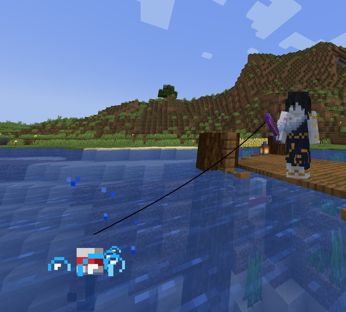 Screenshot of a player fishing