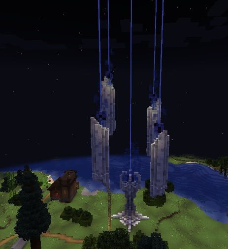 Screenshot of a beacon structure at night